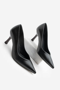 Kadın Stiletto Ahşap Desenli Ökçe Topuklu Ayakkabı Arset - Siyah