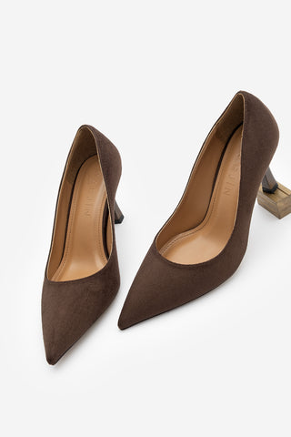 Kadın Stiletto Ahşap Desenli Ökçe Topuklu Ayakkabı Zonar - Kahve Süet