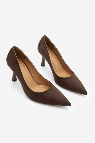 Kadın Stiletto Ahşap Desenli Ökçe Topuklu Ayakkabı Zonar - Kahve Süet