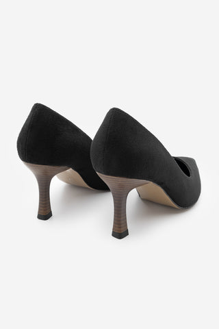 Kadın Stiletto Ahşap Desenli Ökçe Topuklu Ayakkabı Zonar - Siyah Süet