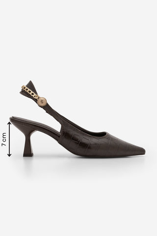 Kadın Stiletto Zincir Detay Topuklu Ayakkabı Nigos - Kahve Croco