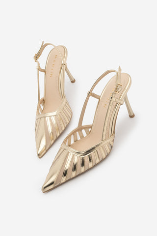 Kadın Stiletto Sivri Burun Klasik Topuklu Ayakkabı Sivon - Altın