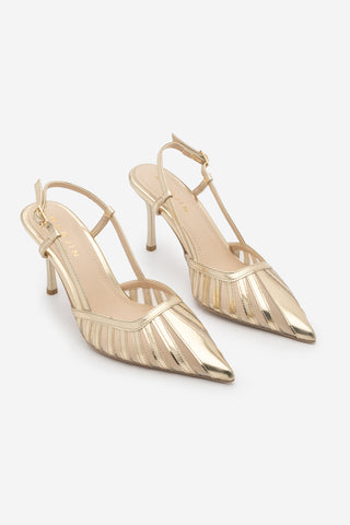 Kadın Stiletto Sivri Burun Klasik Topuklu Ayakkabı Sivon - Altın