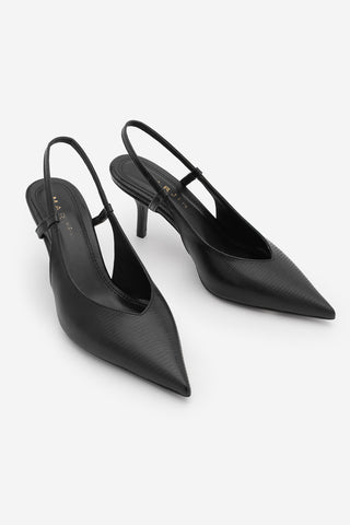 Kadın Stiletto Arkadan Bantlı Topuklu Ayakkabı Nogra - Siyah Yılan