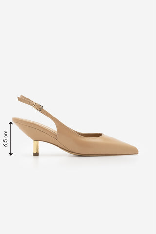 Kadın Stiletto Altın Metal Kısa Ökçe Klasik Topuklu Ayakkabı Rente - Bej