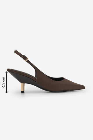 Kadın Stiletto Altın Metal Kısa Ökçe Klasik Topuklu Ayakkabı Rente - Kahve Saten