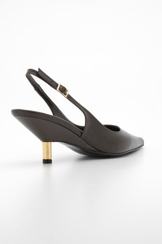 Kadın Stiletto Altın Metal Kısa Ökçe Klasik Topuklu Ayakkabı Rente - Kahve