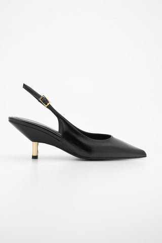 Kadın Stiletto Altın Metal Kısa Ökçe Klasik Topuklu Ayakkabı Rente - Siyah