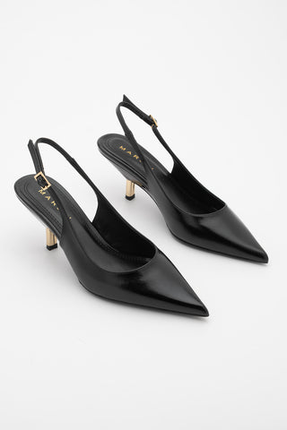 Kadın Stiletto Altın Metal Kısa Ökçe Klasik Topuklu Ayakkabı Rente - Siyah