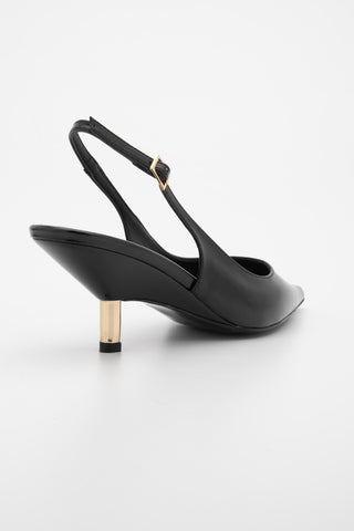 Kadın Stiletto Altın Metal Kısa Ökçe Klasik Topuklu Ayakkabı Rente - Siyah