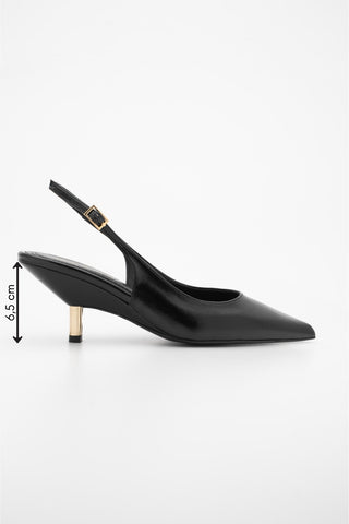 Kadın Stiletto Altın Metal Kısa Ökçe Klasik Topuklu Ayakkabı Rente - Siyah