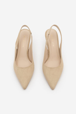 Kadın Stiletto Lastikli Klasik Topuklu Ayakkabı Cenvo - Bej Süet