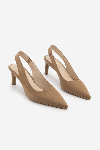 Kadın Stiletto Lastikli Klasik Topuklu Ayakkabı Cenvo - Camel Süet