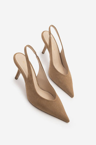 Kadın Stiletto Sivri Burun Klasik Topuklu Ayakkabı Dorve - Camel Süet