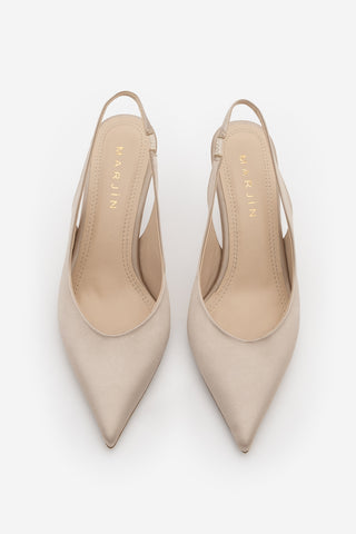 Kadın Stiletto Sivri Burun Topuklu Ayakkabı Dorve - Bej Saten