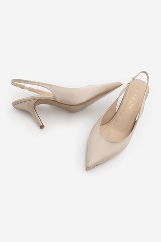 Kadın Stiletto Sivri Burun Topuklu Ayakkabı Dorve - Bej Saten