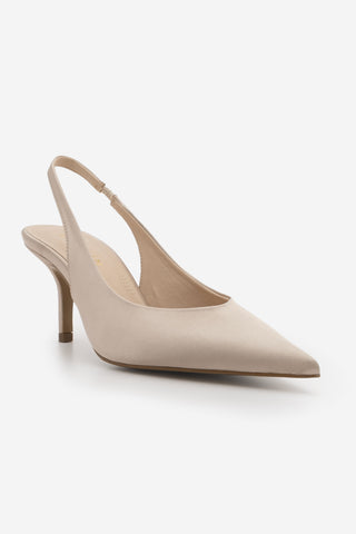 Kadın Stiletto Sivri Burun Topuklu Ayakkabı Dorve - Bej Saten