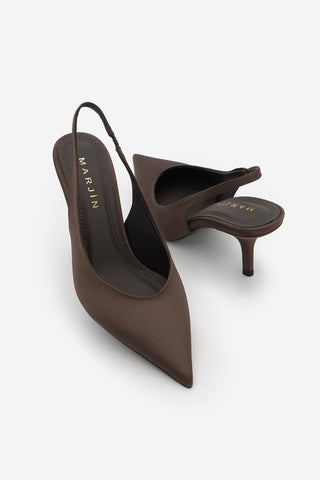 Kadın Stiletto Sivri Burun Topuklu Ayakkabı Dorve - Kahve Saten
