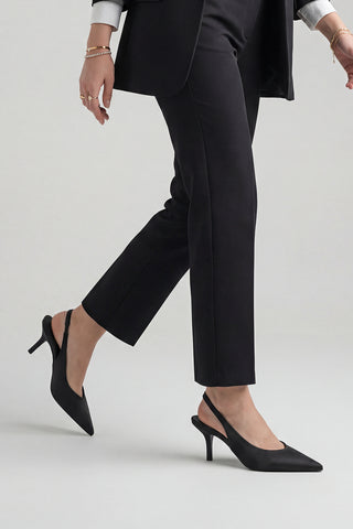 Kadın Stiletto Sivri Burun Topuklu Ayakkabı Dorve - Siyah Saten