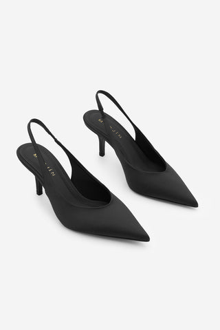 Kadın Stiletto Sivri Burun Topuklu Ayakkabı Dorve - Siyah Saten