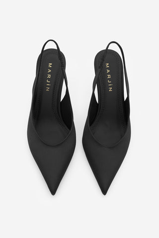 Kadın Stiletto Sivri Burun Topuklu Ayakkabı Dorve - Siyah Saten