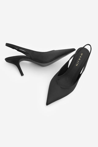 Kadın Stiletto Sivri Burun Topuklu Ayakkabı Dorve - Siyah Saten