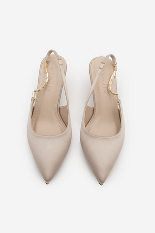 Kadın Stiletto Taşlı Topuklu Ayakkabı Zemora - Bej Saten