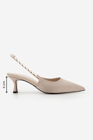 Kadın Stiletto Taşlı Topuklu Ayakkabı Zemora - Bej Saten