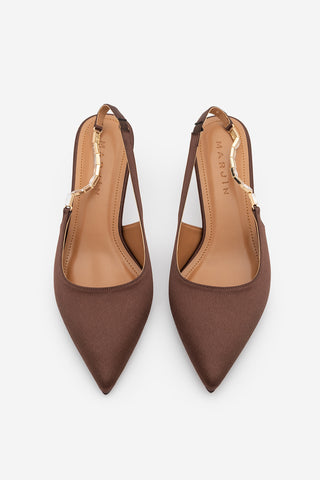 Kadın Stiletto Taşlı Topuklu Ayakkabı Zemora - Kahve Saten