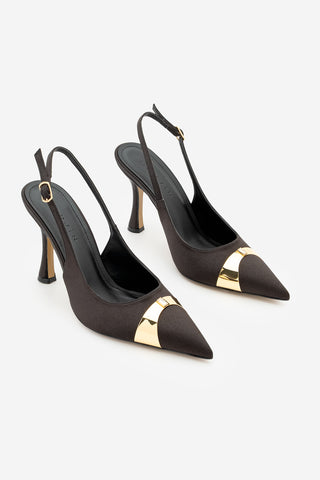 Kadın Stiletto Taşlı İnce Topuklu Ayakkabı Belove - Siyah Saten