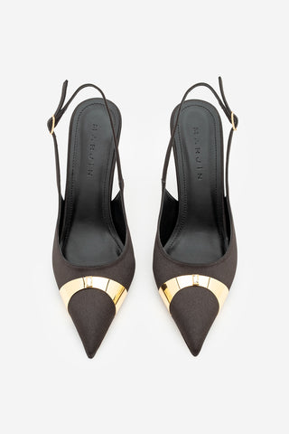 Kadın Stiletto Taşlı İnce Topuklu Ayakkabı Belove - Siyah Saten