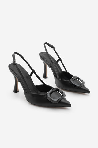 Kadın Stiletto Tokalı Topuklu Ayakkabı Velton - Siyah