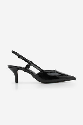 Kadın Stiletto Sivri Burun Topuklu Ayakkabı Verani - Siyah Rugan