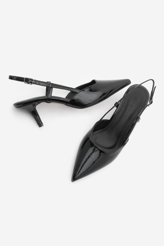 Kadın Stiletto Sivri Burun Topuklu Ayakkabı Verani - Siyah Rugan