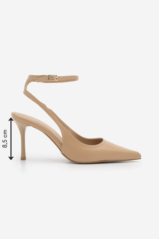 Kadın Stiletto Bilekten Bağlamalı Klasik Topuklu Ayakkabı Pareta - Bej