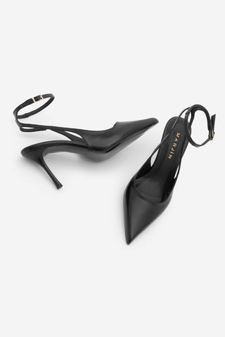 Kadın Stiletto Bilekten Bağlamalı Klasik Topuklu Ayakkabı Pareta - Siyah