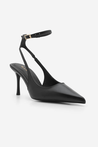 Kadın Stiletto Bilekten Bağlamalı Klasik Topuklu Ayakkabı Pareta - Siyah