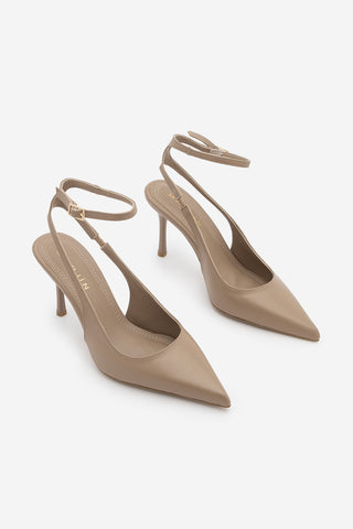 Kadın Stiletto Bilekten Bağlamalı Klasik Topuklu Ayakkabı Pareta - Vizon