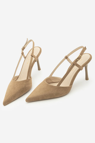 Kadın Stiletto Sivri Burun Klasik Topuklu Ayakkabı Tandor - Camel Süet