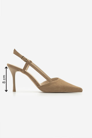 Kadın Stiletto Sivri Burun Klasik Topuklu Ayakkabı Tandor - Camel Süet