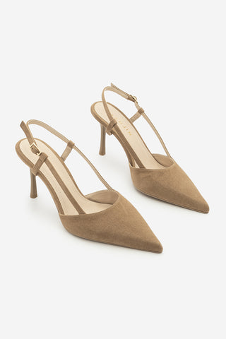 Kadın Stiletto Sivri Burun Klasik Topuklu Ayakkabı Tandor - Camel Süet