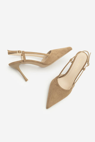 Kadın Stiletto Sivri Burun Klasik Topuklu Ayakkabı Tandor - Camel Süet