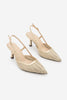 Kadın Stiletto Sivri Burun El Örgüsü Klasik Topuklu Ayakkabı Reveno - Altın