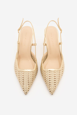Kadın Stiletto Sivri Burun El Örgüsü Klasik Topuklu Ayakkabı Reveno - Altın