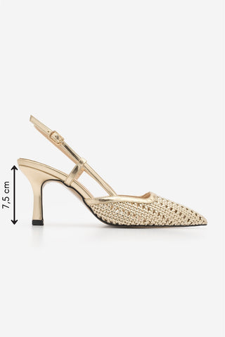Kadın Stiletto Sivri Burun El Örgüsü Klasik Topuklu Ayakkabı Reveno - Altın