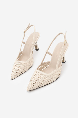 Kadın Stiletto Sivri Burun El Örgüsü Klasik Topuklu Ayakkabı Reveno - Ekru