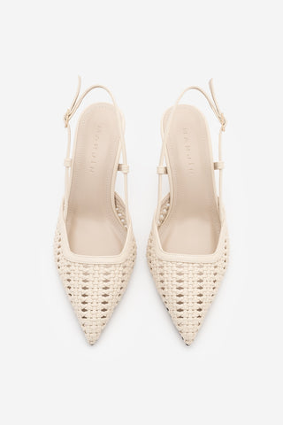 Kadın Stiletto Sivri Burun El Örgüsü Klasik Topuklu Ayakkabı Reveno - Ekru