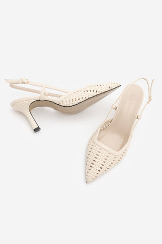 Kadın Stiletto Sivri Burun El Örgüsü Klasik Topuklu Ayakkabı Reveno - Ekru