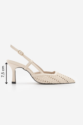 Kadın Stiletto Sivri Burun El Örgüsü Klasik Topuklu Ayakkabı Reveno - Ekru