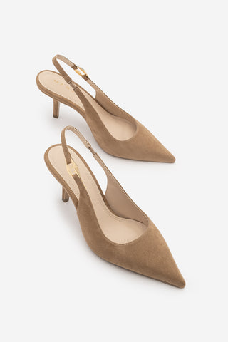 Kadın Stiletto Tokalı Topuklu Ayakkabı Henka - Camel Süet